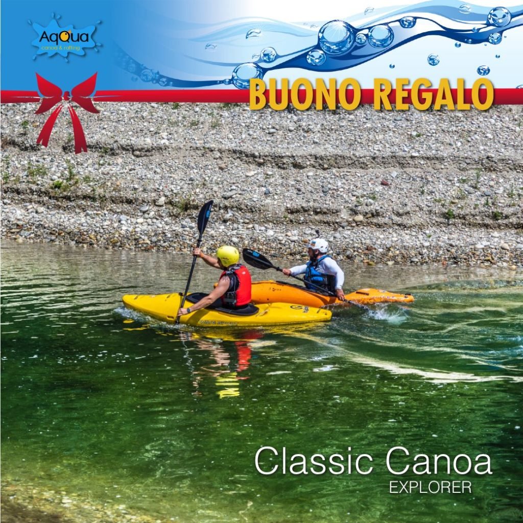 buono regalo classic canoa con 2 canoisti in fiume