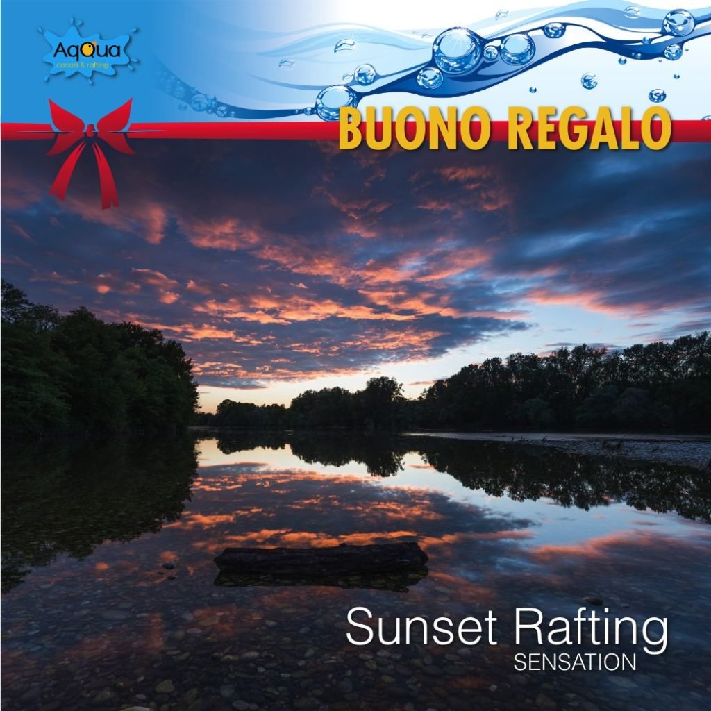 buono regalo per natale di discesa asset rafting con immagine del fiume al tramonto